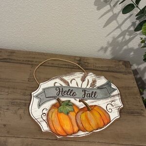 Hello Fall and Pumpkins Wood Sign.